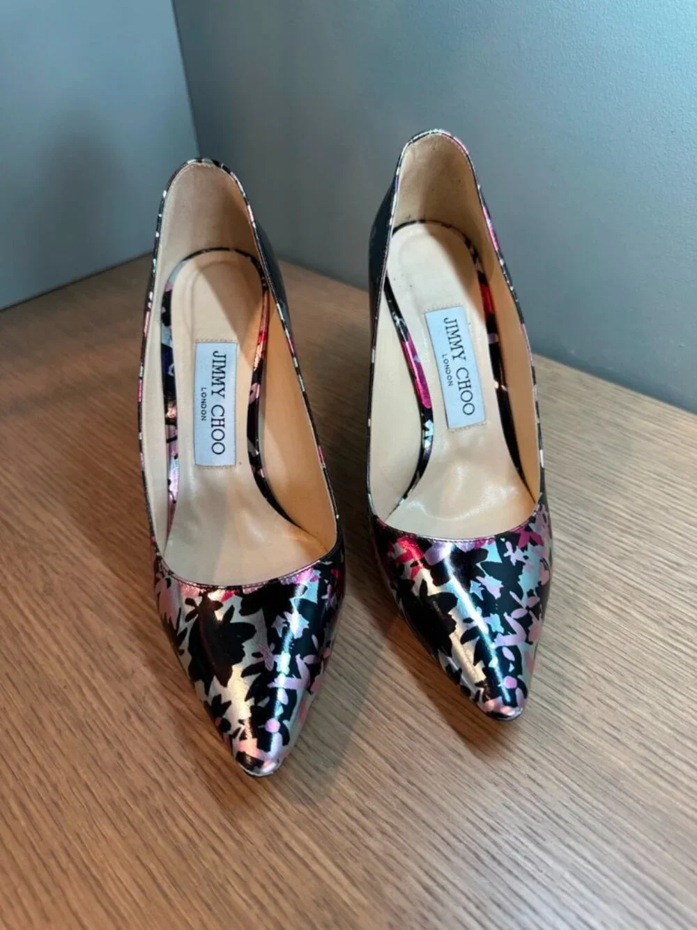 Jimmy Choo Floral Metallic Pumps Heels Pointed Toe